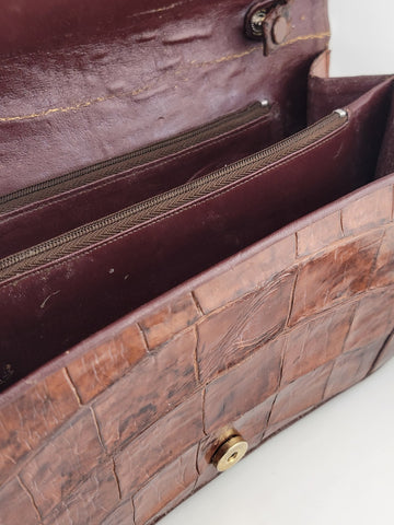 Antique Fabulous Caramel 1940's-50's Genuine Hornback Alligator Purse.