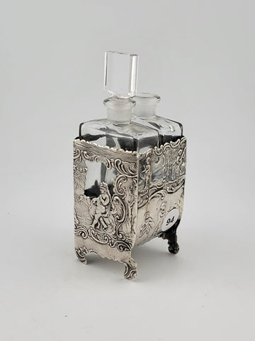 Rare Antique 1936 C 2 Bottle Set Perfume Cologne Bottles Deutch Sterling Silver
