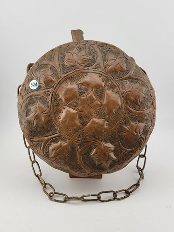 ANTIQUE OTTOMAN/ MOROCCAN ISLAMIC ORIENTAL ORNATE BRASS GUN POWDER FLASK BOTTLE