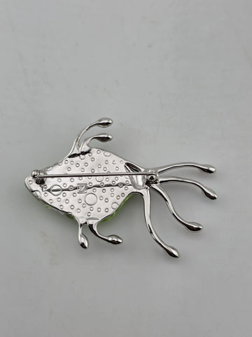 Rare Swarovski Rhodium Plated Green Crystal Fish Brooch Pin W Stafforshire Vase