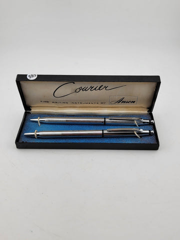 Vintage Courier Anson Chrome Pen & Pencil Set In Original Box. Untested.