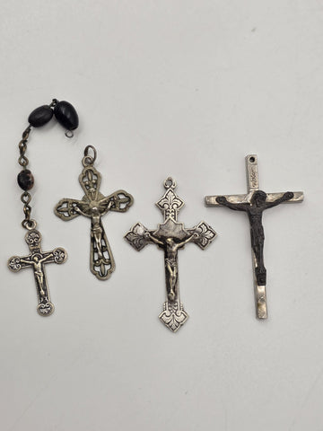 Vintage Catholic Crucifix Cross Pendant Lot of 4 Italy Pope John Paul II Rosary