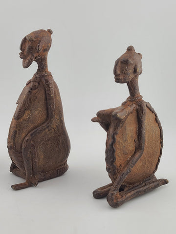 Rare Antique Set Of 3 Sitting Ethnic Tribal People Bronze Dogon Mali Africa