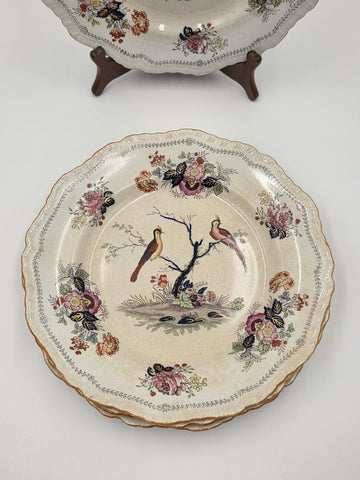 Rare Set Of 4 Antique C1910 Masons Ironstone Paynsley Plates Bird Floral England