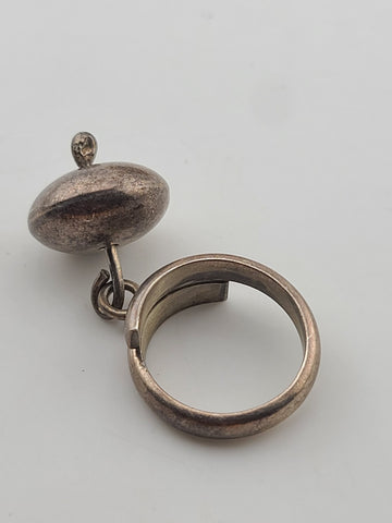 Unique Set Of Sterling Silver Beaded Bracelet & Ring 925 Toggle Clasp w/ Charm