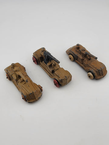 Rare Set Of 3 Antique 1930's Barclay Manoil Armored Cars & Anti-Tank Gun Cars.
