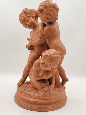 French Terracotta Group of Cherubs After Clodion Bacchanal (1738–1814). 19 Inch.