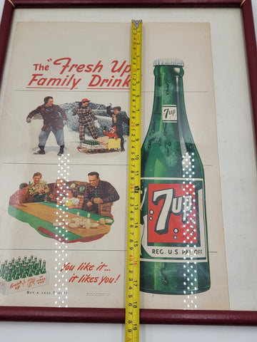 Original Frame Vintage 1949 Seven Up Soda Family Drink Winter Advertising Poster