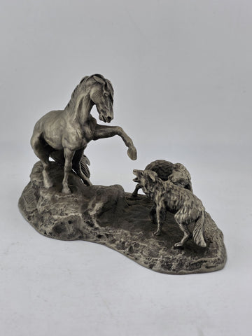 Polland Franklin Mint Pewter Horse Mare Wolves Coyotes Wildlife Animals Figurine