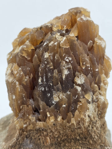 2 Natural Honey Brown Crystal Mineral Clusters Barite on Concrete Display Bases