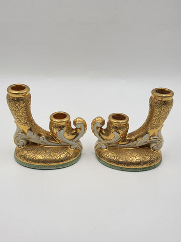 Pair 1930's  LE MIEUX CHINA 24 KARAT GOLD DOUBLE CANDLE STICK HOLDERS VINTAGE