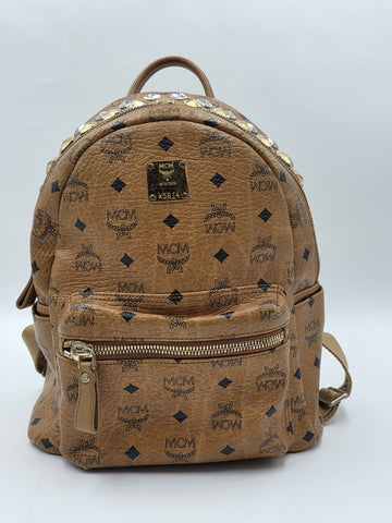 Rare MCM Stark Side & Top Studs Backpack In Cognac Visetos Coated Canvas W5914