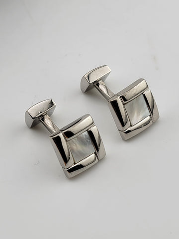 Rare Vintage Hugo Boss - Silver-Tone Mother-of-Pearl Cufflinks - Original Box.