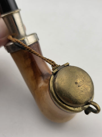 Rare Antique 19th C Meerschaum & Silver Tone Smoking Pipe W Long Stem.