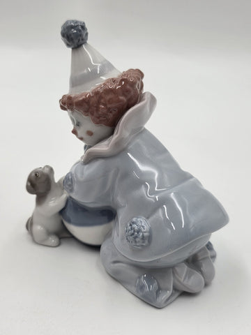Lladro 5278 “Pierrot w/ Puppy & Ball" Kneeling Clown Dog Figurine Spain W Box