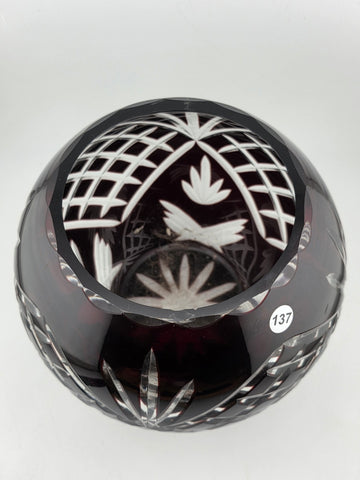 XL AJKA ODESSA CAROLINE  Cranberry Cut Clear Hungarian Crystal Rose Bowl