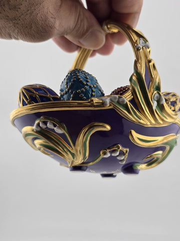 Vtg The Franklin Mint Spring Egg Basket 9 Embossed 24k House of Faberge W Box.