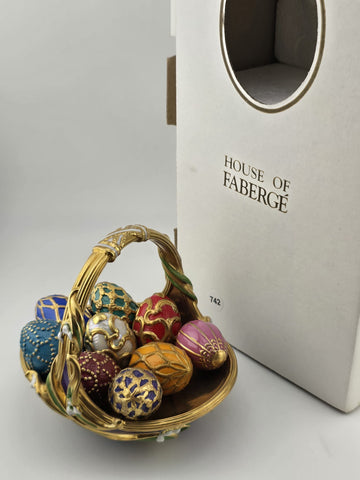 Vtg The Franklin Mint Spring Egg Basket 9 Embossed 24k House of Faberge W Box.