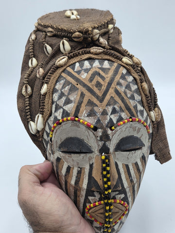 Rare Antique Kuba Ngaady a Mwaash Wooden Mask Shells Breads Congo African Art