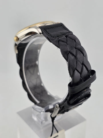 NIB Fossil PC-9626 Gold Tone Black Dial Quartz Watch Leather Strap 36mm