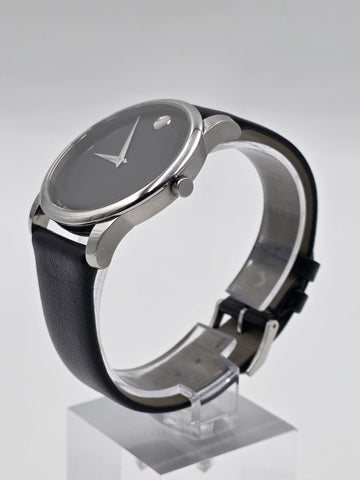 Movado Museum Classic 40mm Swiss Quartz Black Dial Sapphire Crystal Watch. Works