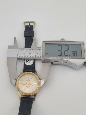 Helbros "Invincible" 34mm Beige Dial Gold Plated Manual Wind Men Watch. Working.
