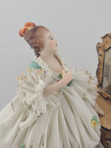 Irish Dresden Aristocratic Couple Porcelain Lace Doll Figurine Made In Germany