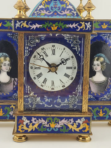 Vintage Exquisite Renaissance-Style Chinese Enamel & Cloisonne Clock. Working.