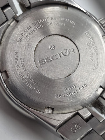 Sector 880 Swiss Made Quartz 34mm Sapphire 100M Steel Watch 2653881745 Box Works