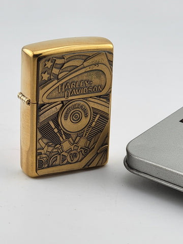 Unfired 1999 Harley Davidson Brass Twin Eighty Cubic Inches Engine Zippo Lighter