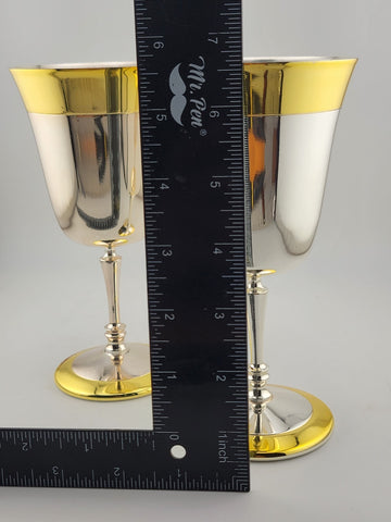 2 Collectible Mary Kay Gold & Silver Metal Goblet Cup Glasses Drinking Good Cond