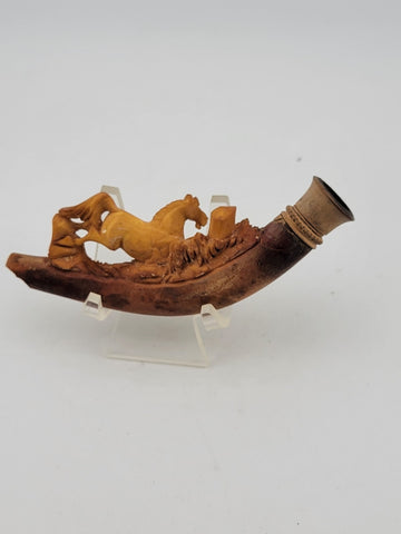 Antique 19th C Horse Theme German Meerschaum Cigarette Holder W Original Case.