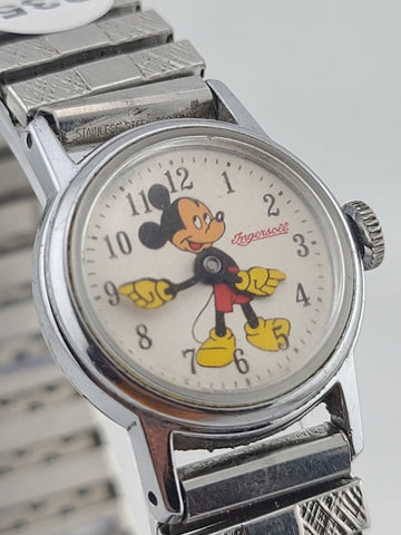 Vintage Ingersoll Disney Mickey Mouse 24mm Manual Wind Watch Good Running