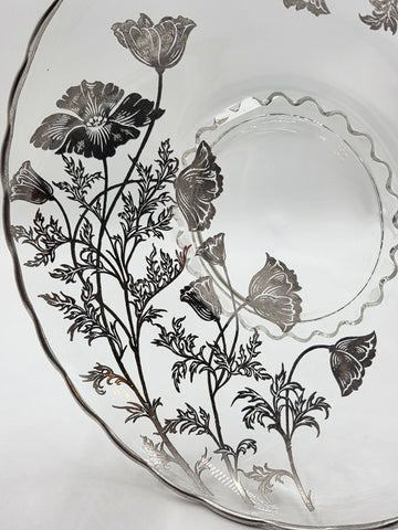 Sterling Silver Overlay Glass Bowl/ Plate Silver Edge excellent Cond. 12.5 Inch