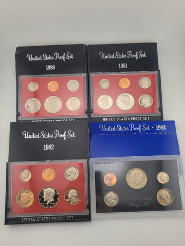 Lot of 4 United States Proof Sets 1980 1981 1982 1983 Original Package Complete