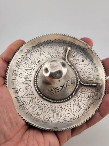 Vintage Mexico Souvenir Sterling Silver Sombrero 925 4” W MASONIC Symbol.