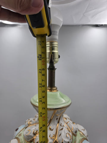 Vintage Italian Capodimonte Hand-Painted Porcelain Table Lamp W Metal Base.
