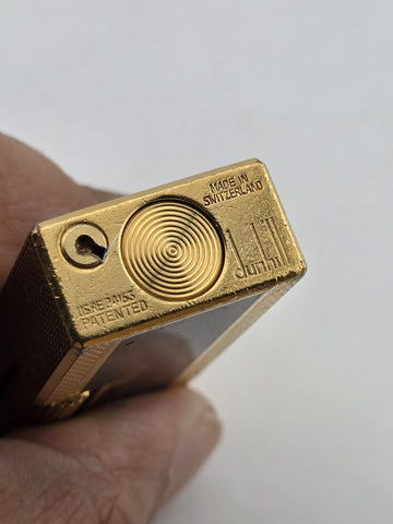 Rare Dunhill Square Lacquer Marble Roller Gas Lighter Gold Brown Swiss Made.