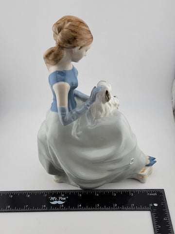 Vintage Collectible Royal Dux Seated Lady W Dog Porcelain Figurine Bohemia 10"