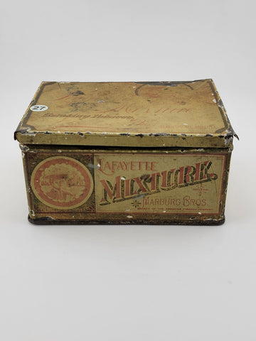 LAFAYETTE TOBACCO TIN MIXTURE HINGED LID MARBURG BROS BALTIMORE MD VINTAGE