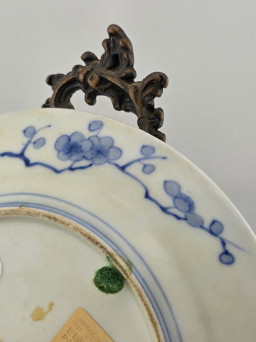19th C Japanese Imari Plate Meiji Period Red Blue Gold w/ Victorian Brass Easel