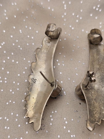 Rare Vintage Sterling Silver Wing Earrings Turquoise Blue Topaz Stone R.B. 925