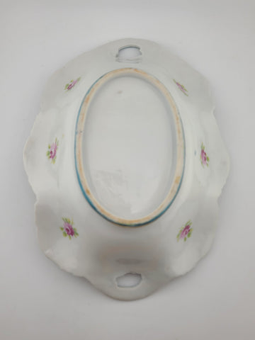 1910's Victorian German Porcelain Handled Bowl Raised Gold &Roses RS Style 11.5"