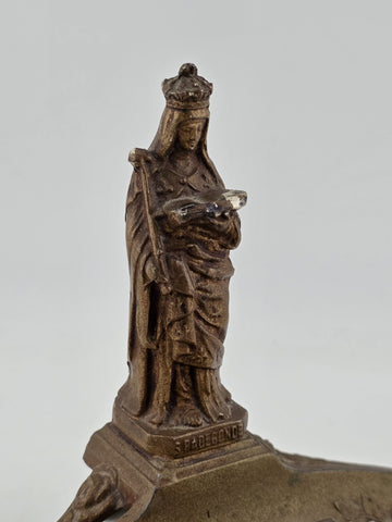 Antique French Statue Bronze Antique religious Lourdes Mary Depose Inkwell.
