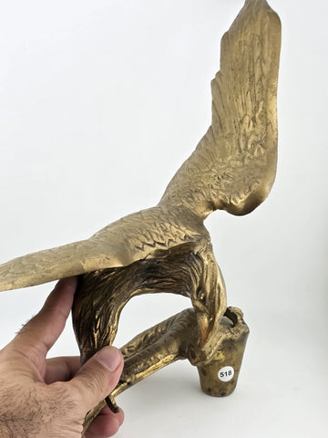 Vintage MCM Large Brass American Bald Eagle Perched on a Branch 14" Wingspan