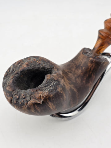Rare Antique Freehand Acorn Big Block Briar Pipe Plateau Rim Bent Acrylic Stem