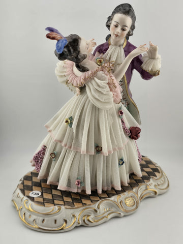 Unterweissbach Dresden Lace Dancing Couple Figurine Large German Porcelain
