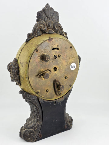 Antique F. Kroeber Metal Mantel Alarm  Clock c.1893 Ornate Victorian Windup Read