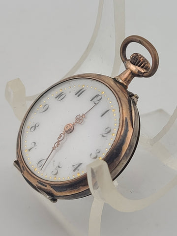 Rare Antique Swiss 0.800 Silver Ladies Pocket Watch Enamel Dial C1890 Runs