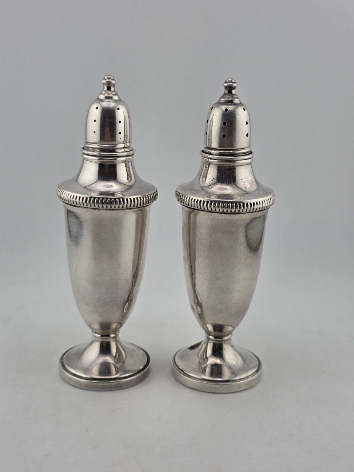 Antique Fisher Sterling Silver Weighted Bottom Salt & Pepper Shakers #1362.